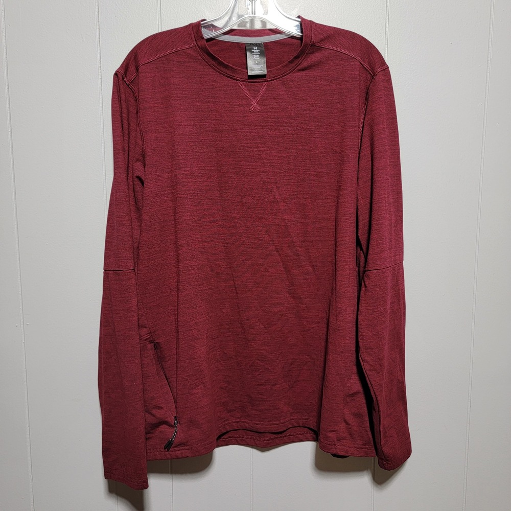 Members Mark Tech Crew Mens Large Burgundy Heather Long Sleeve Shirt Zip Pocket